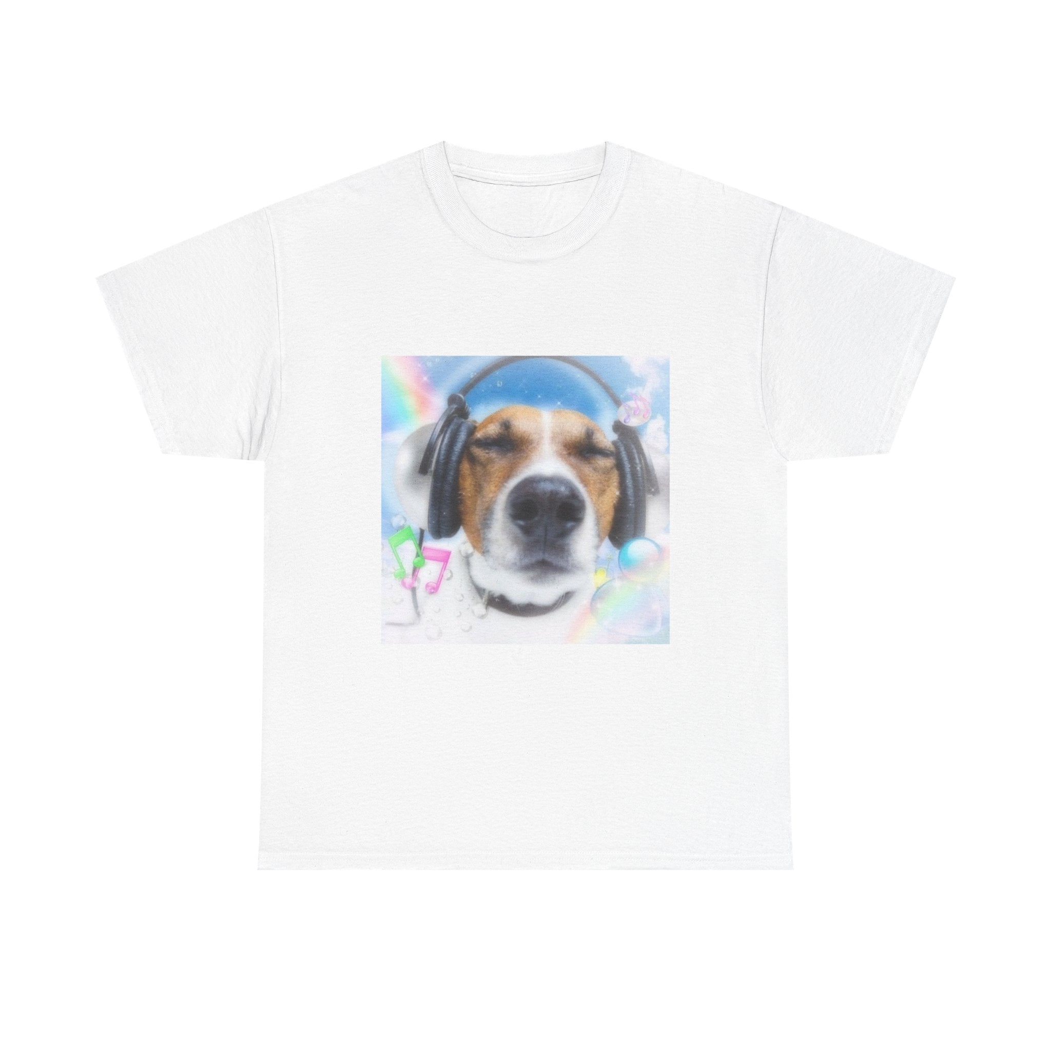 Cute Dog Headphones T‑Shirt — Relaxed Pup Graphic Tee