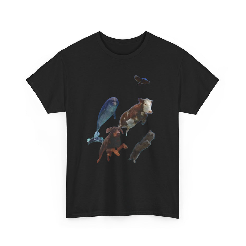 Animal Silhouette Collage Tee — Whale, Bear, Fox & Bird Graphic T-Shirt