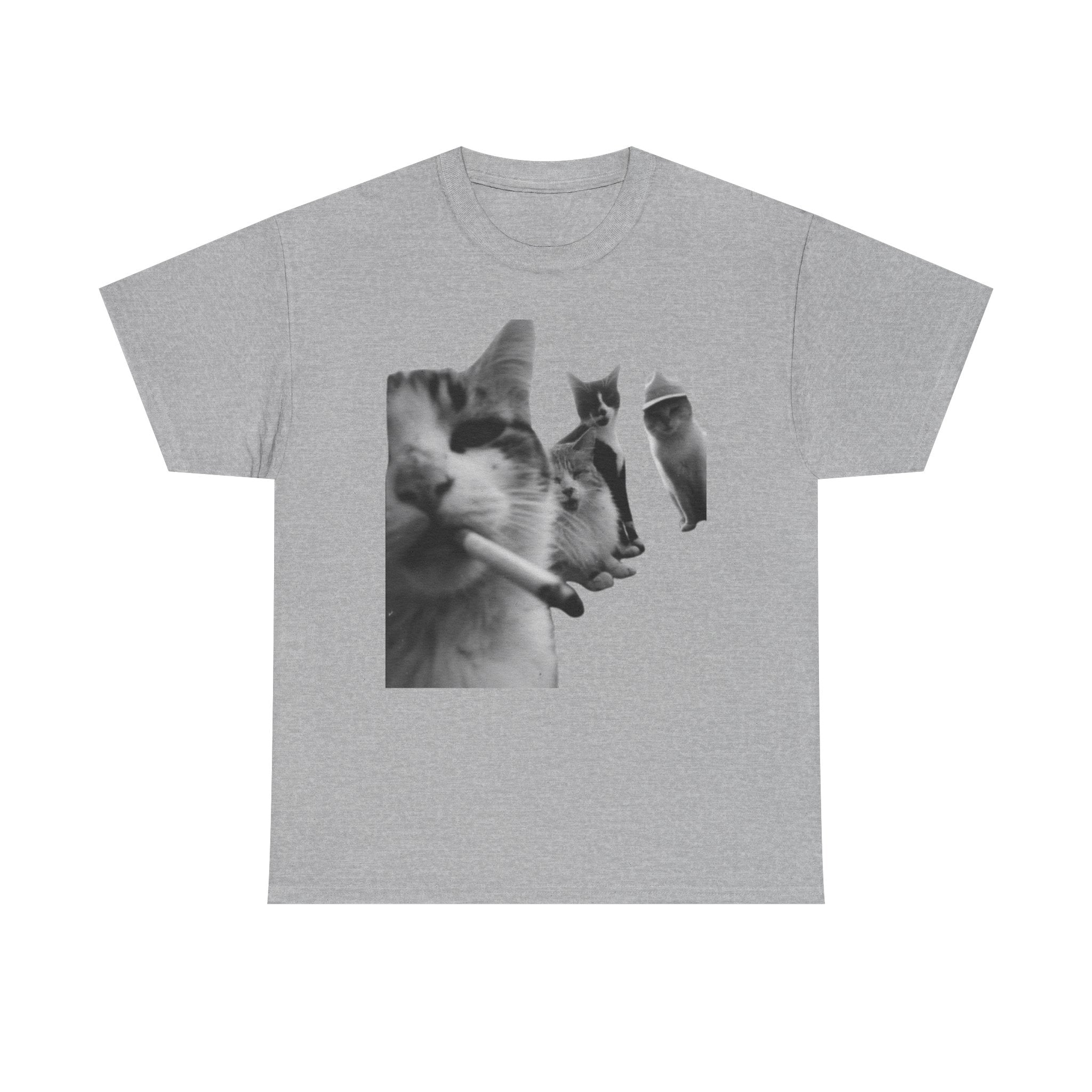 Cat Smoking Retro Tee — Grayscale Vintage Cat Graphic T-Shirt