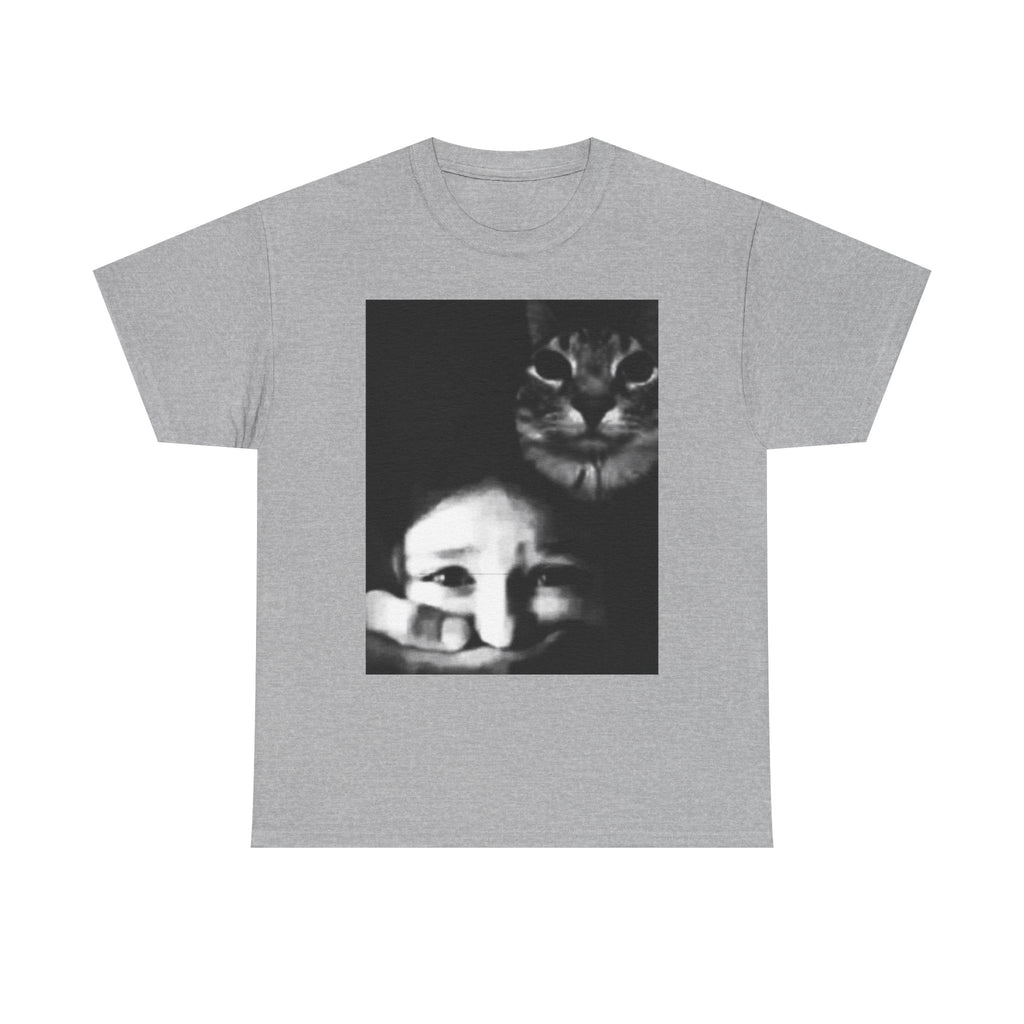 Graphic Tee — Noir Photo Cat & Mask Portrait T-Shirt
