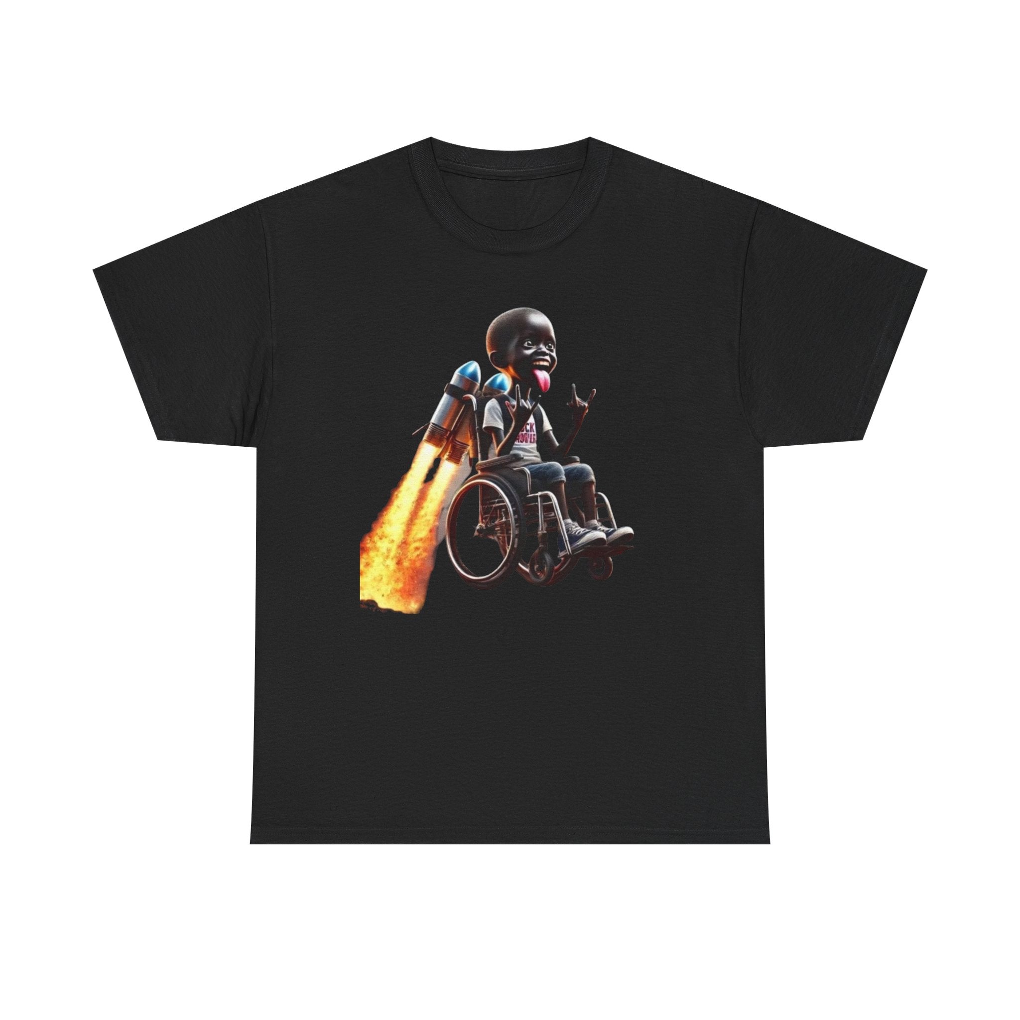 Rocket Wheelchair T‑Shirt — Brave Astronaut Skeleton in Wheelchair Graphic Tee