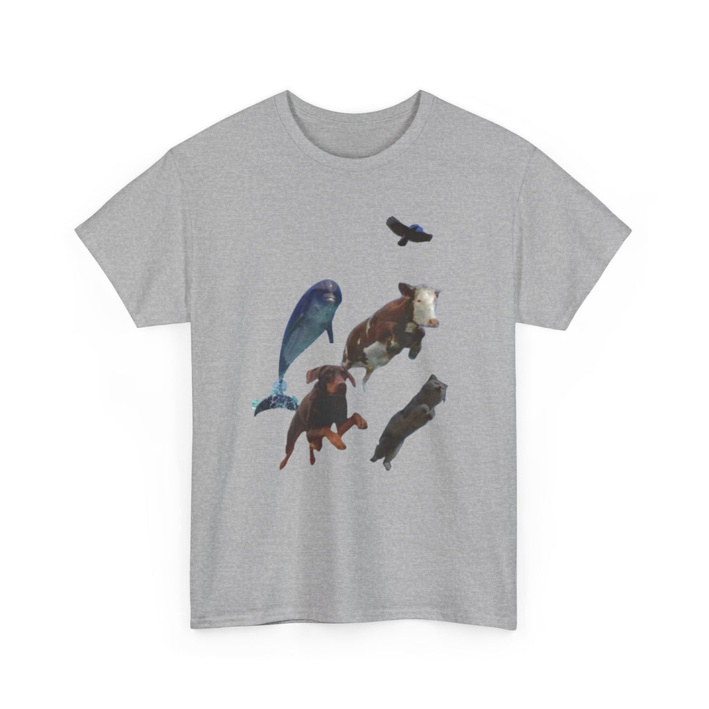 Animal Silhouette Collage Tee — Whale, Bear, Fox & Bird Graphic T-Shirt