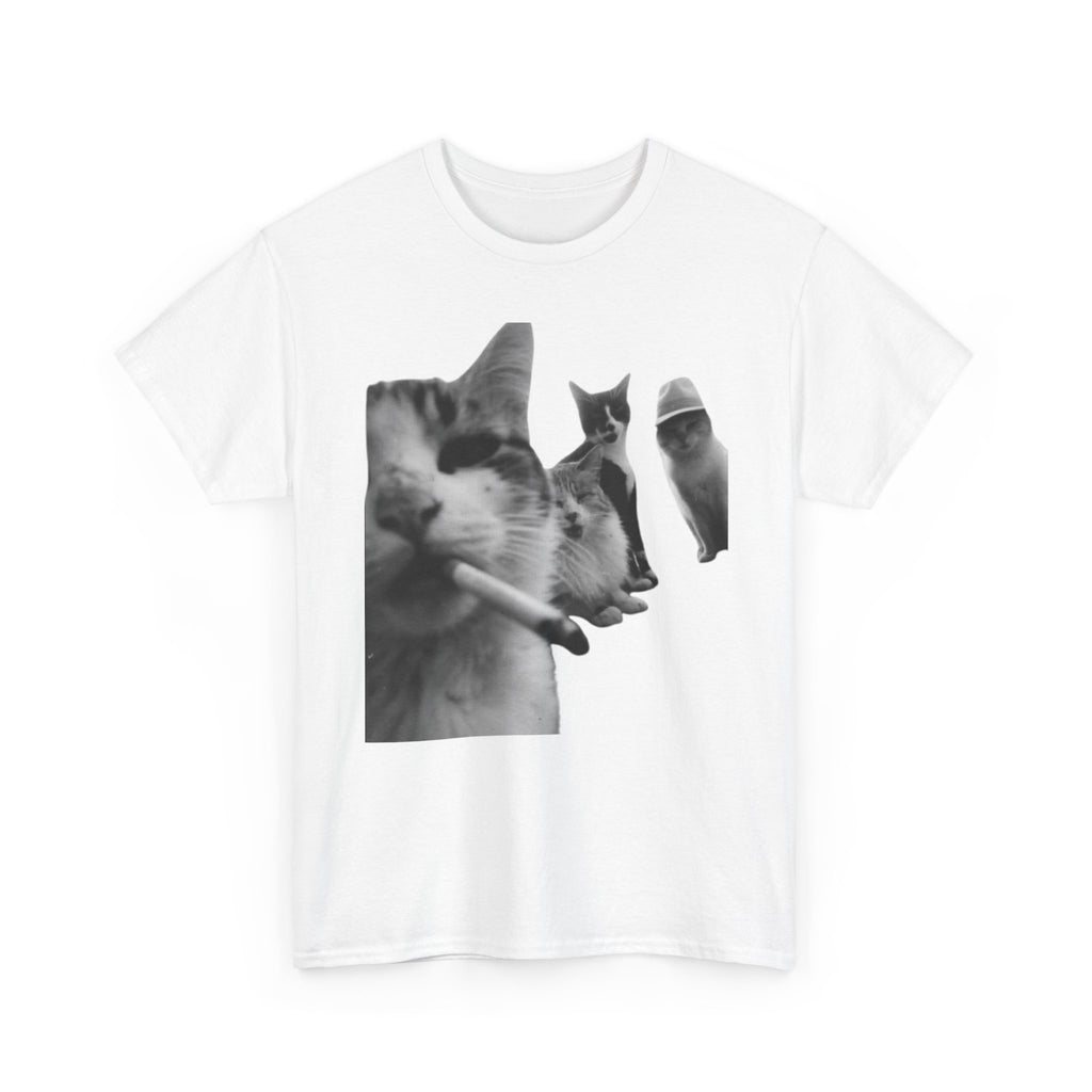 Cat Smoking Retro Tee — Grayscale Vintage Cat Graphic T-Shirt