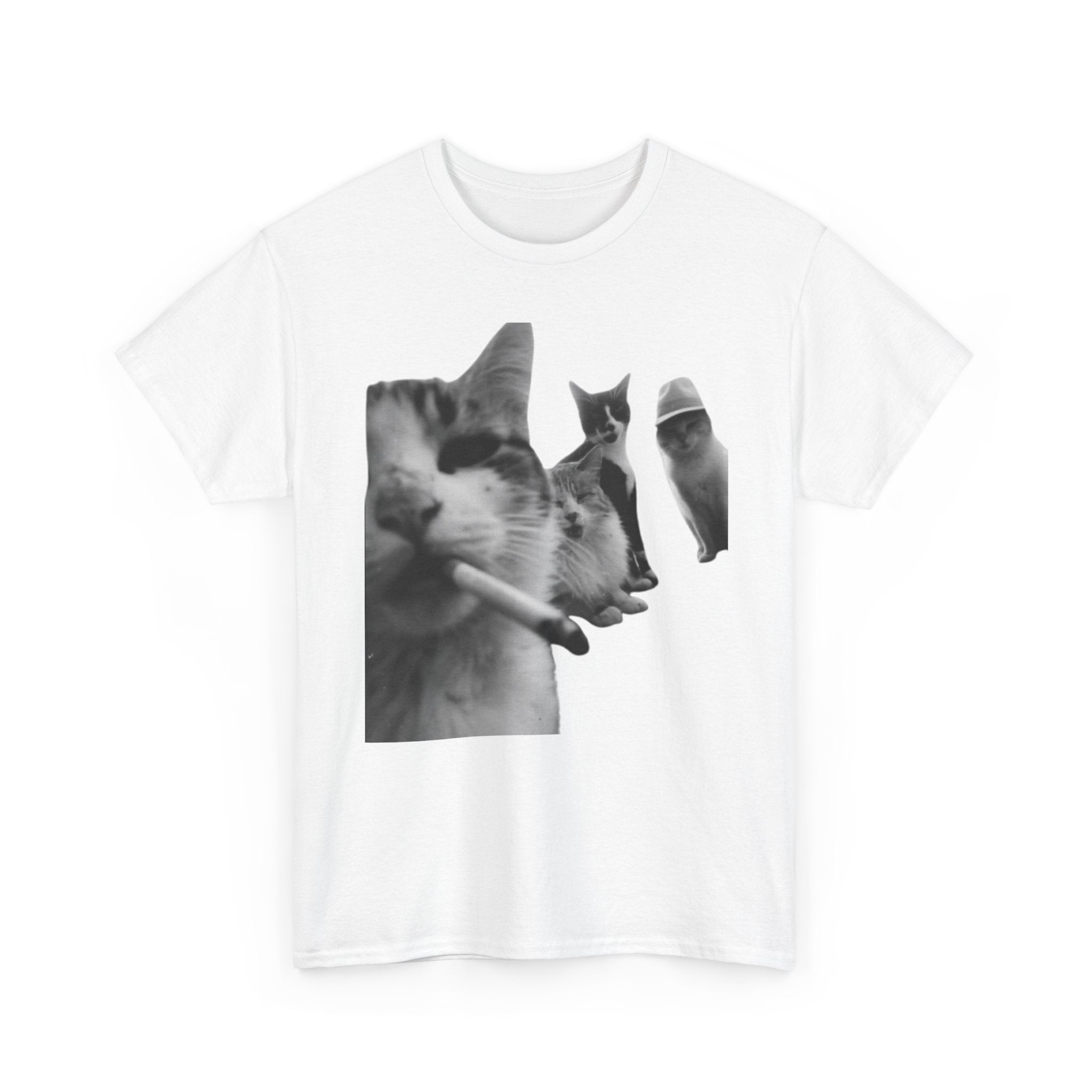 Cat Smoking Retro Tee — Grayscale Vintage Cat Graphic T-Shirt
