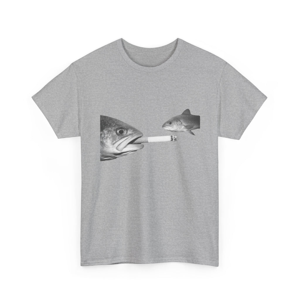 Fish Smoking Joke T-Shirt — Surreal Fish with Cigarette Graphic