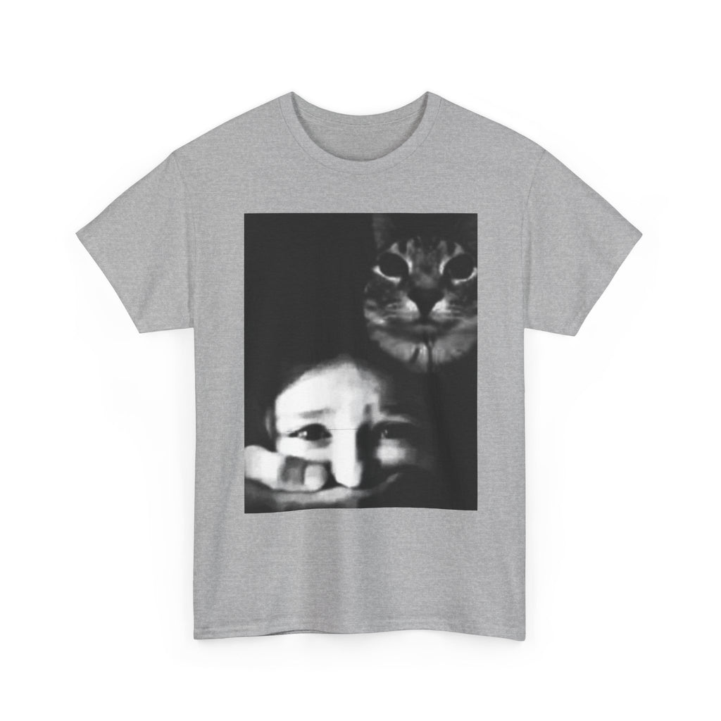 Graphic Tee — Noir Photo Cat & Mask Portrait T-Shirt