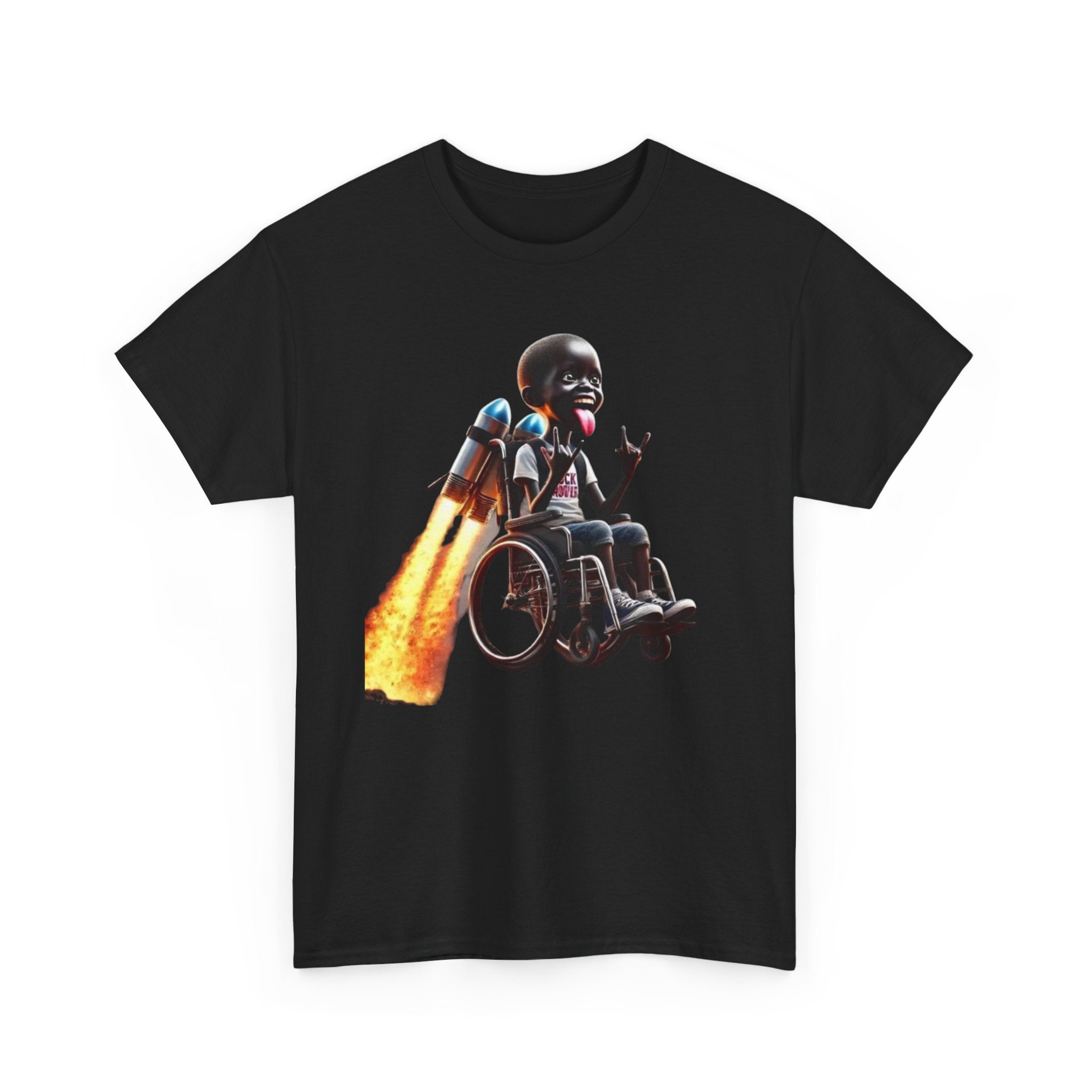 Rocket Wheelchair T‑Shirt — Brave Astronaut Skeleton in Wheelchair Graphic Tee