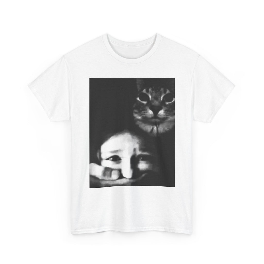 Graphic Tee — Noir Photo Cat & Mask Portrait T-Shirt