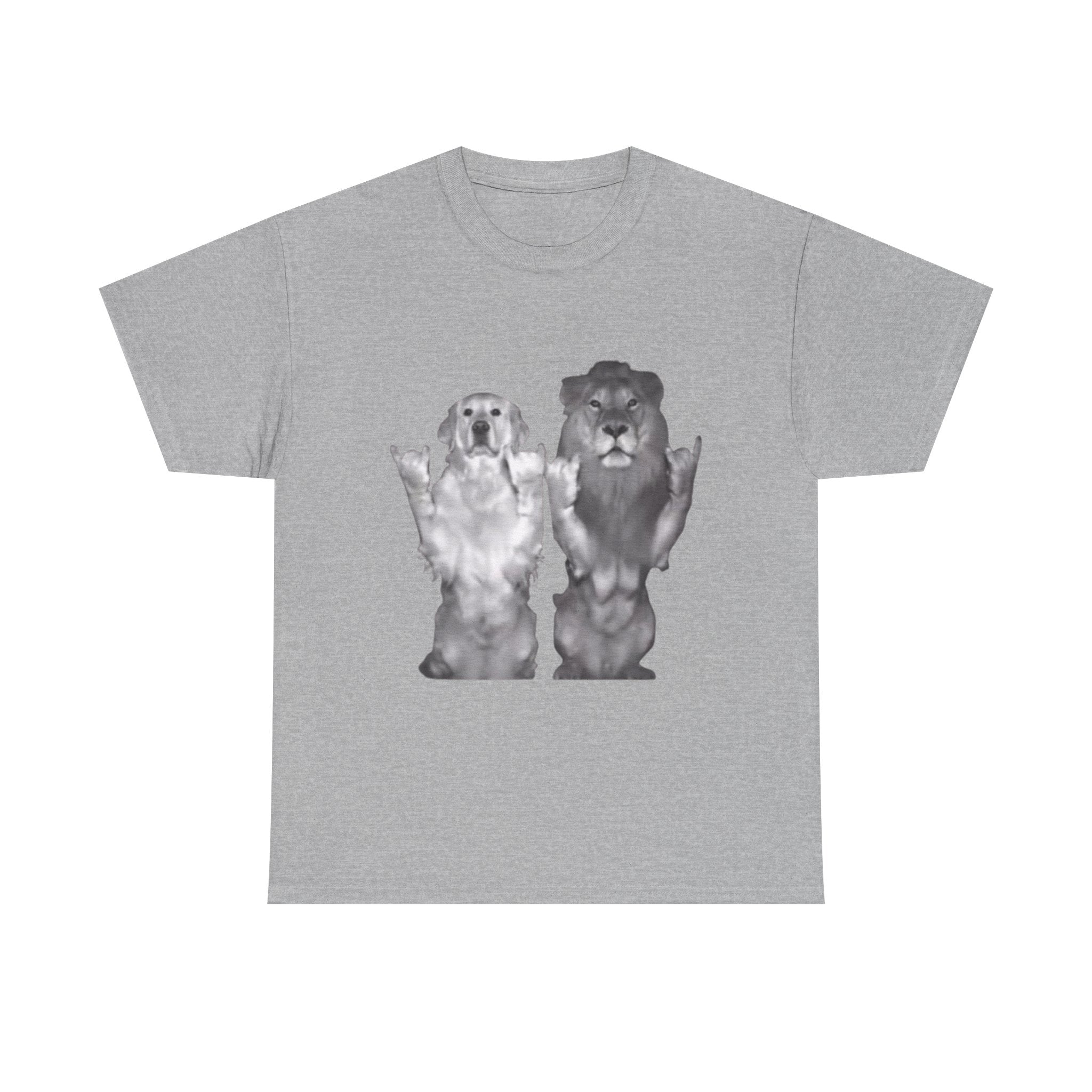 Dog and Lion Rock On T-Shirt — Funny Pet & Wildlife Graphic Tee