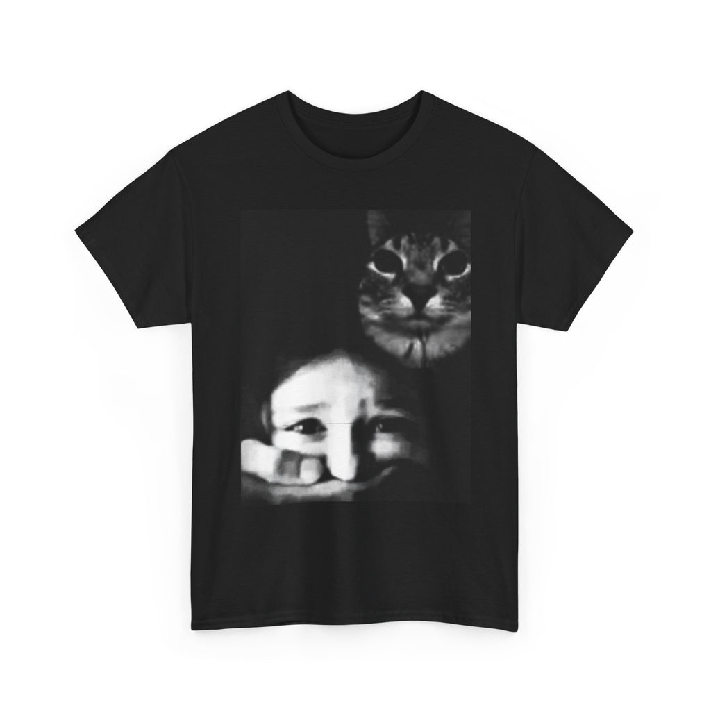 Graphic Tee — Noir Photo Cat & Mask Portrait T-Shirt