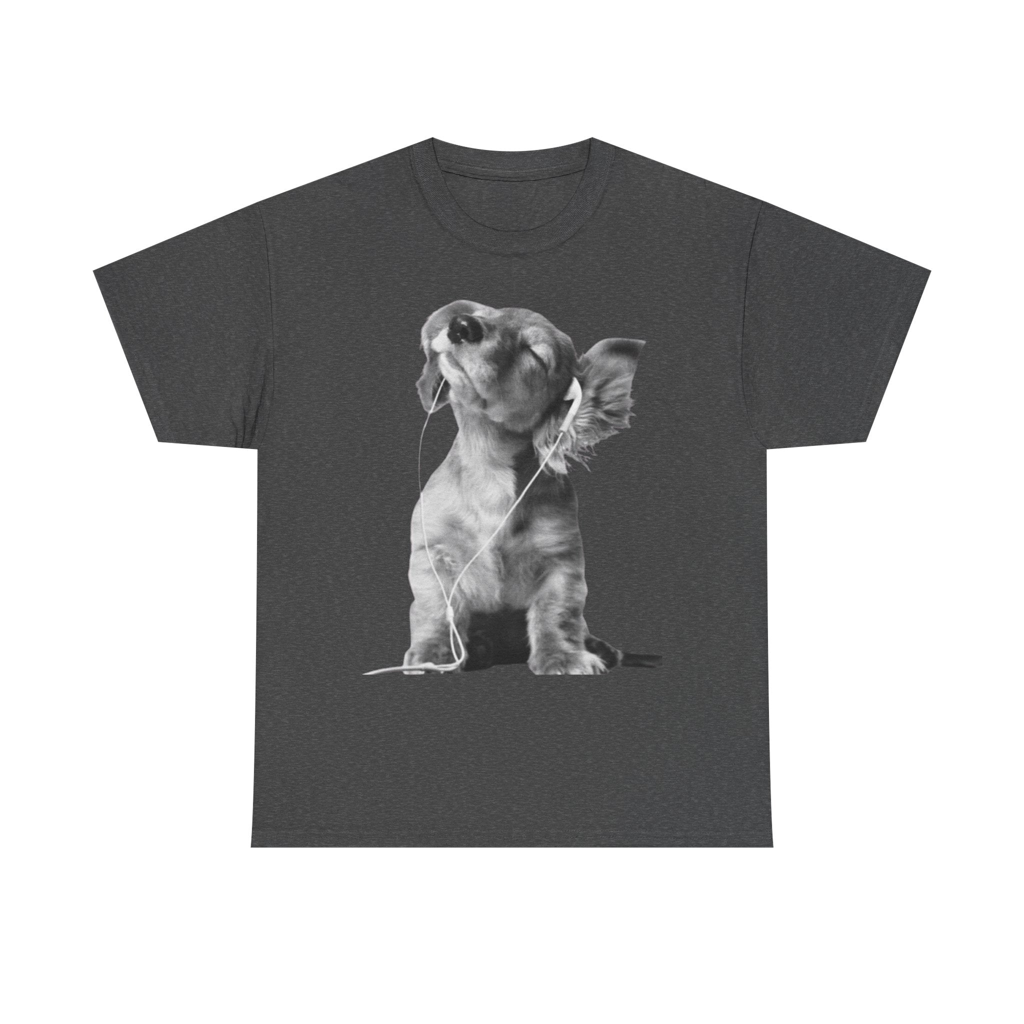 Puppy With Headphones T-Shirt — Cute Dog Listening Tee