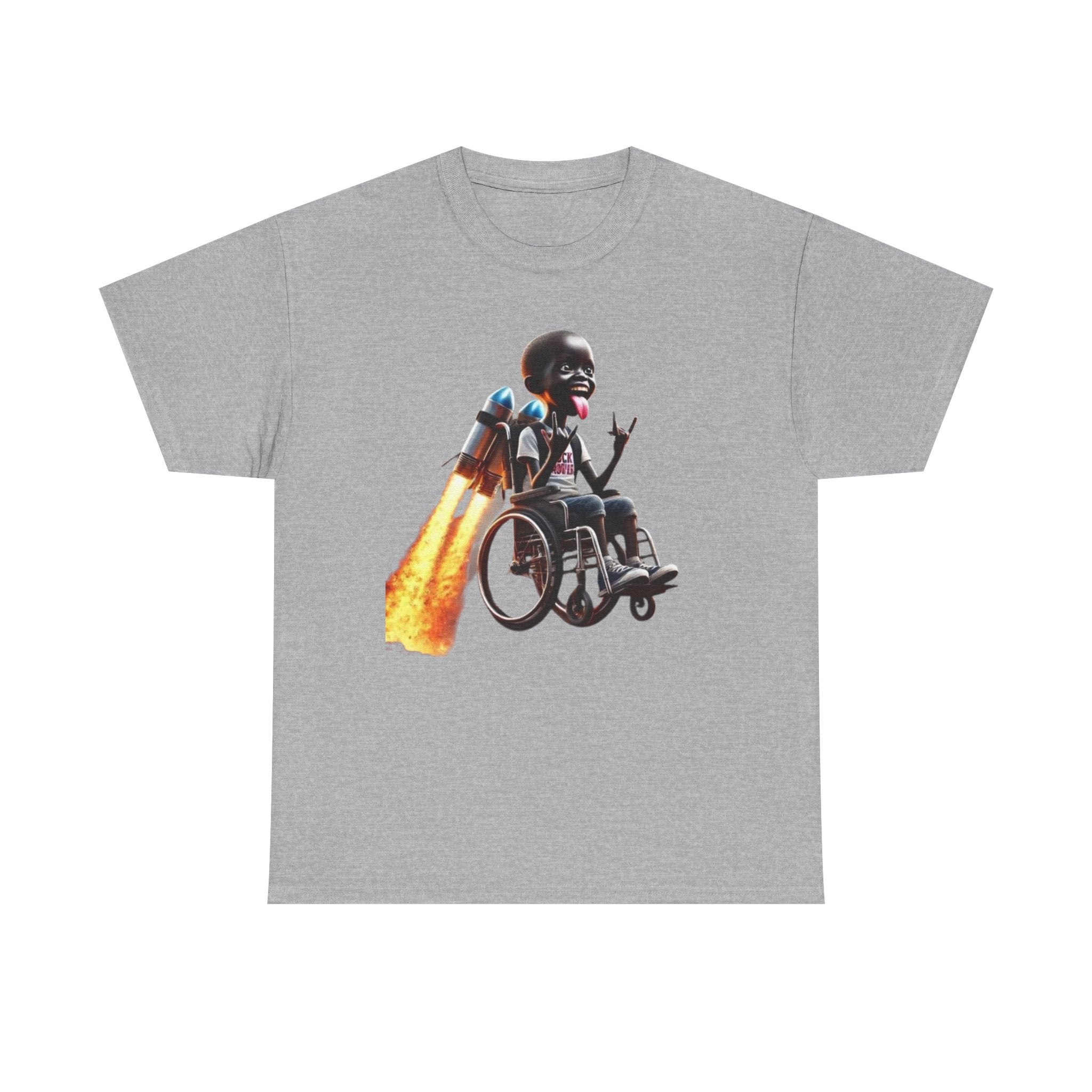 Rocket Wheelchair T‑Shirt — Brave Astronaut Skeleton in Wheelchair Graphic Tee