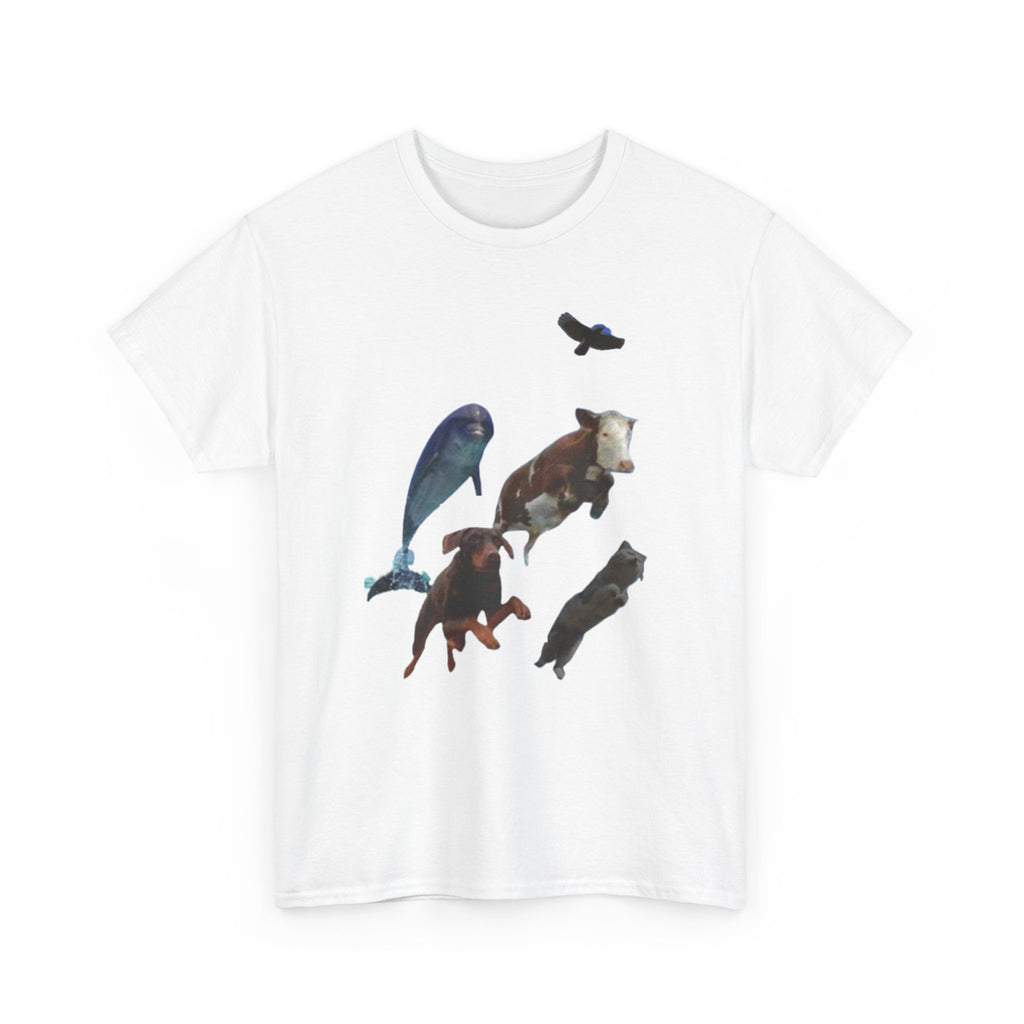 Animal Silhouette Collage Tee — Whale, Bear, Fox & Bird Graphic T-Shirt