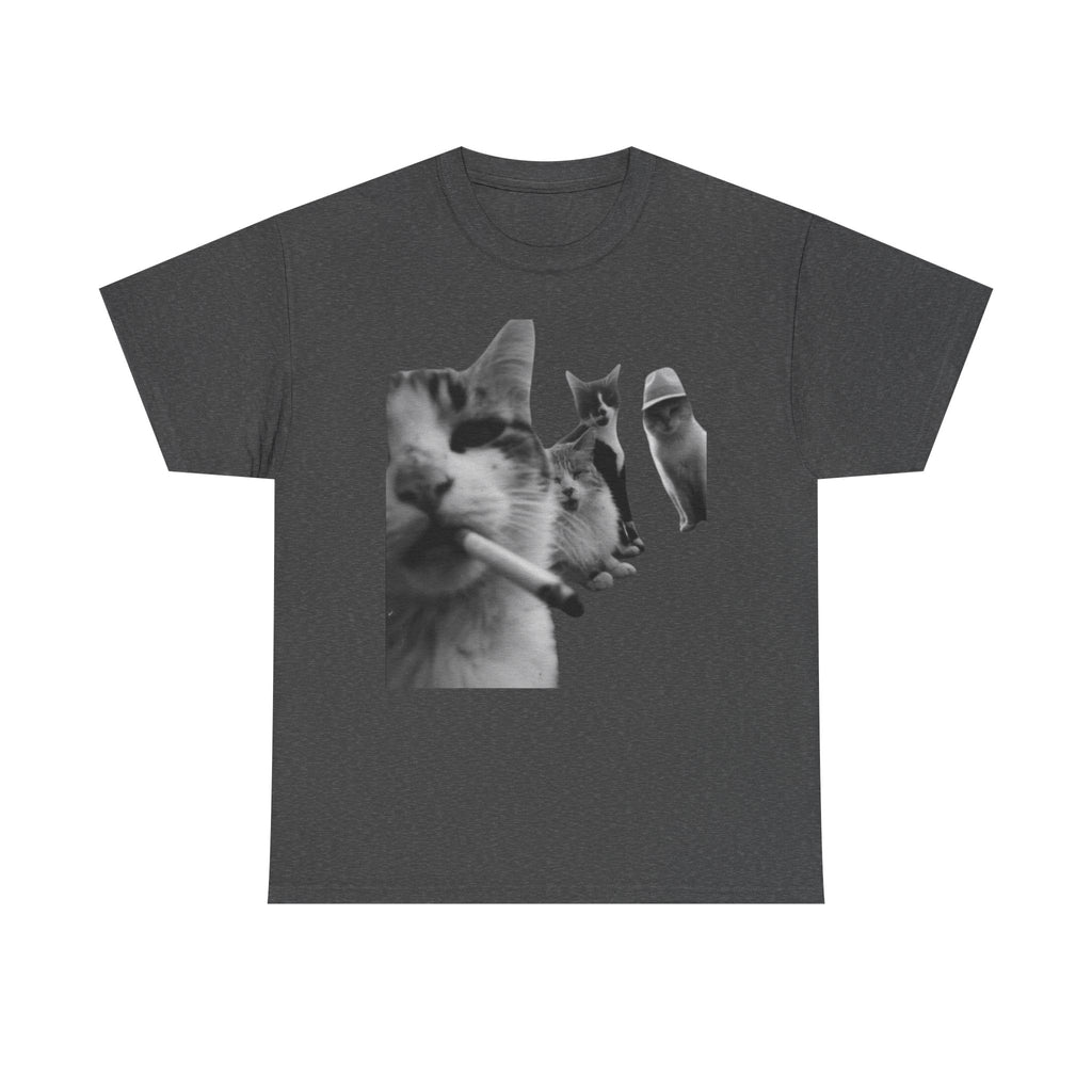 Cat Smoking Retro Tee — Grayscale Vintage Cat Graphic T-Shirt
