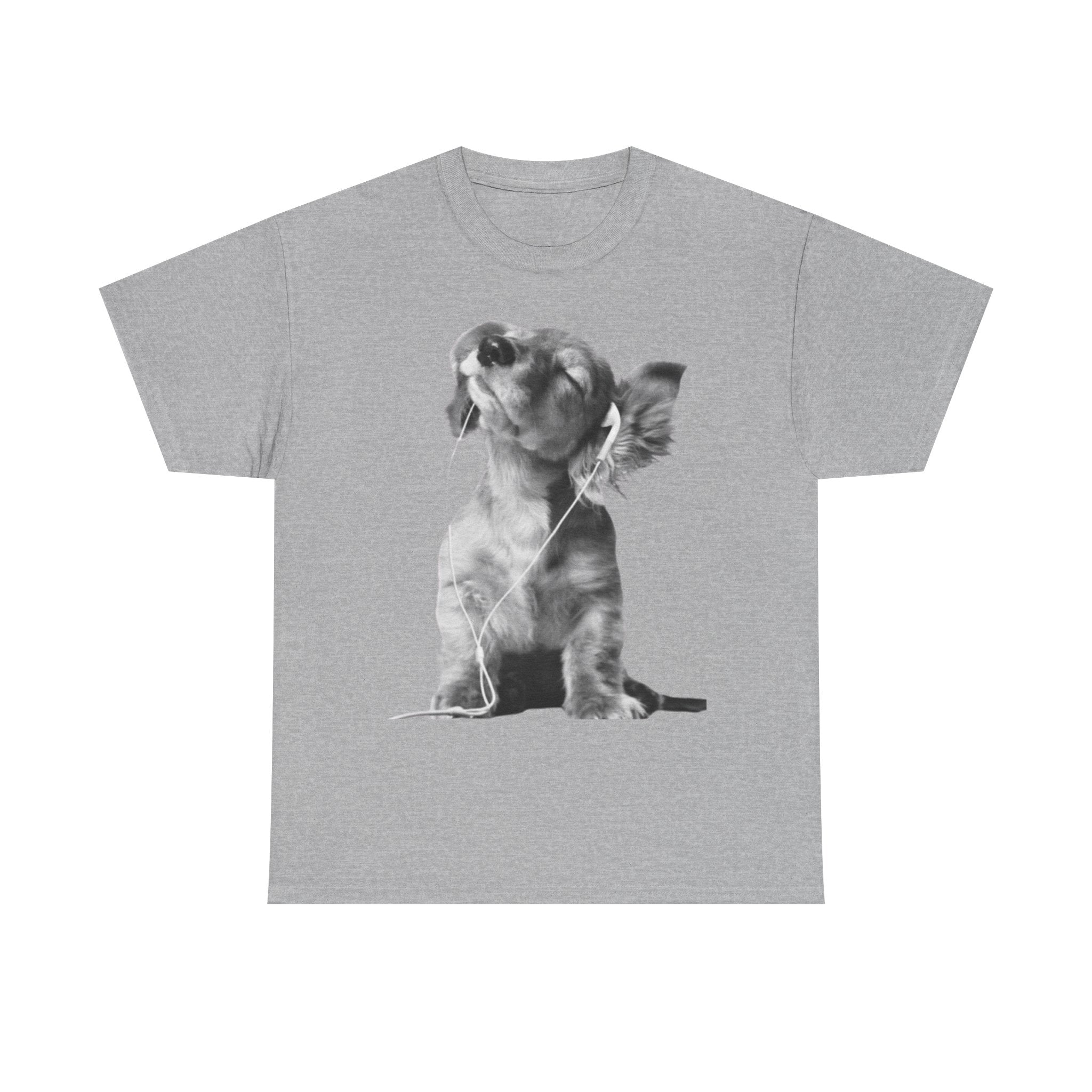 Puppy With Headphones T-Shirt — Cute Dog Listening Tee