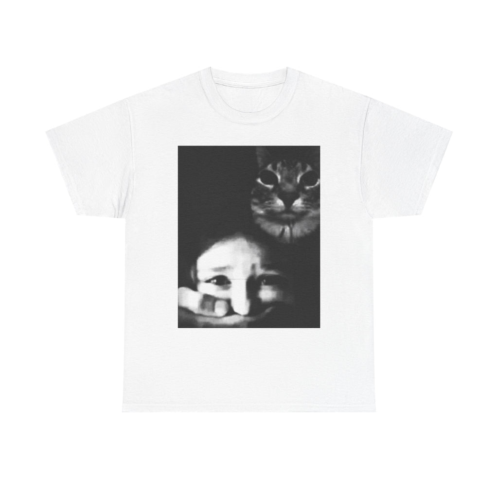 Graphic Tee — Noir Photo Cat & Mask Portrait T-Shirt