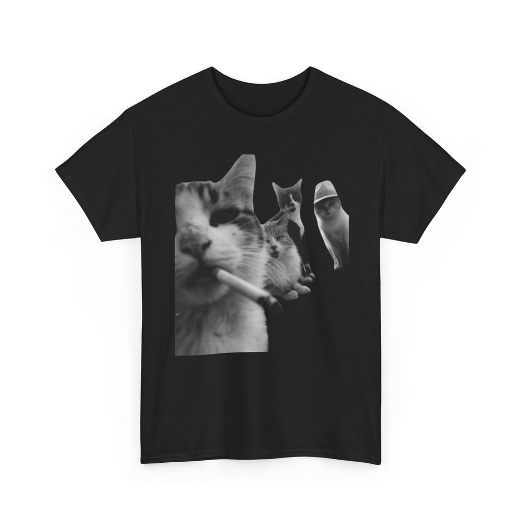 Cat Smoking Retro Tee — Grayscale Vintage Cat Graphic T-Shirt
