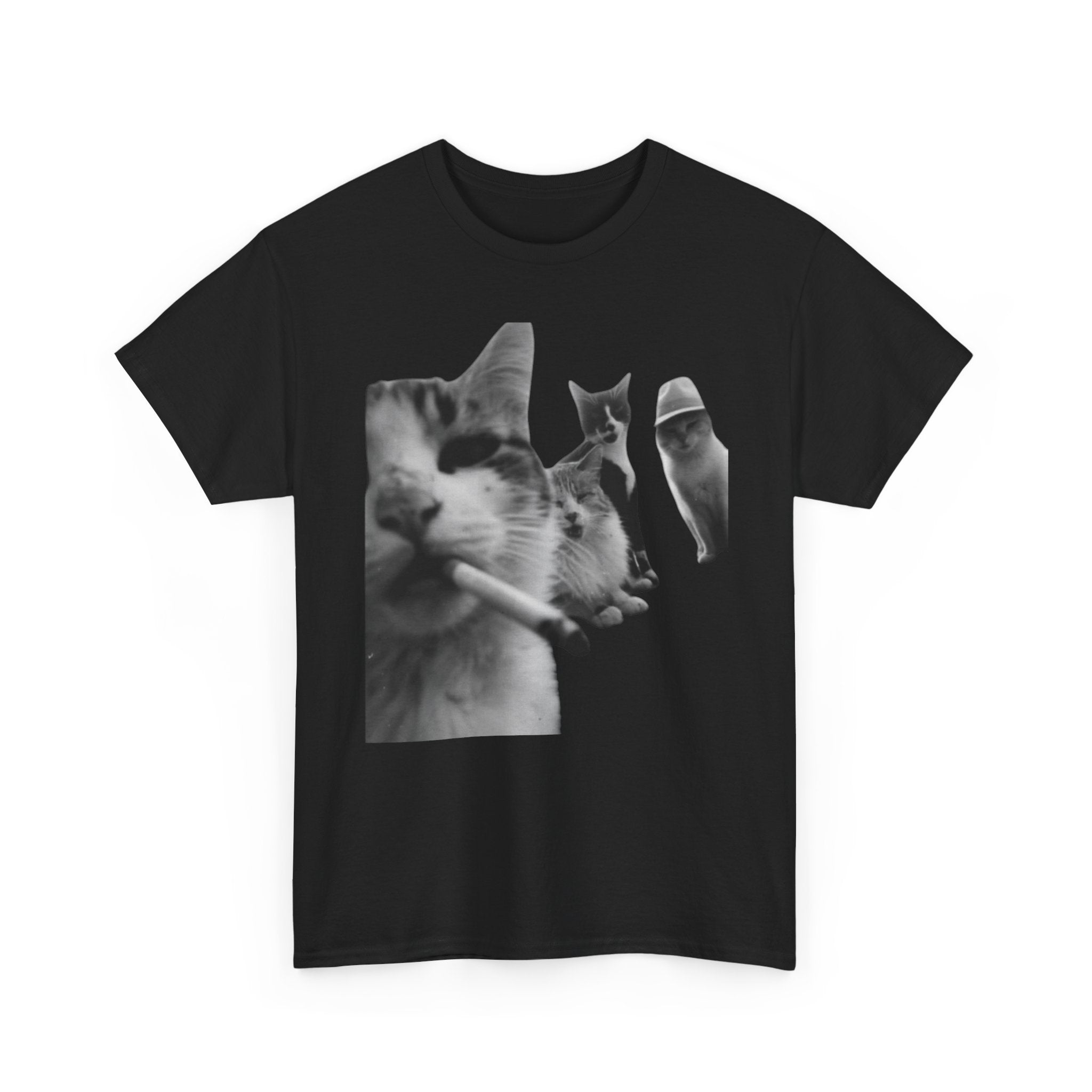 Cat Smoking Retro Tee — Grayscale Vintage Cat Graphic T-Shirt