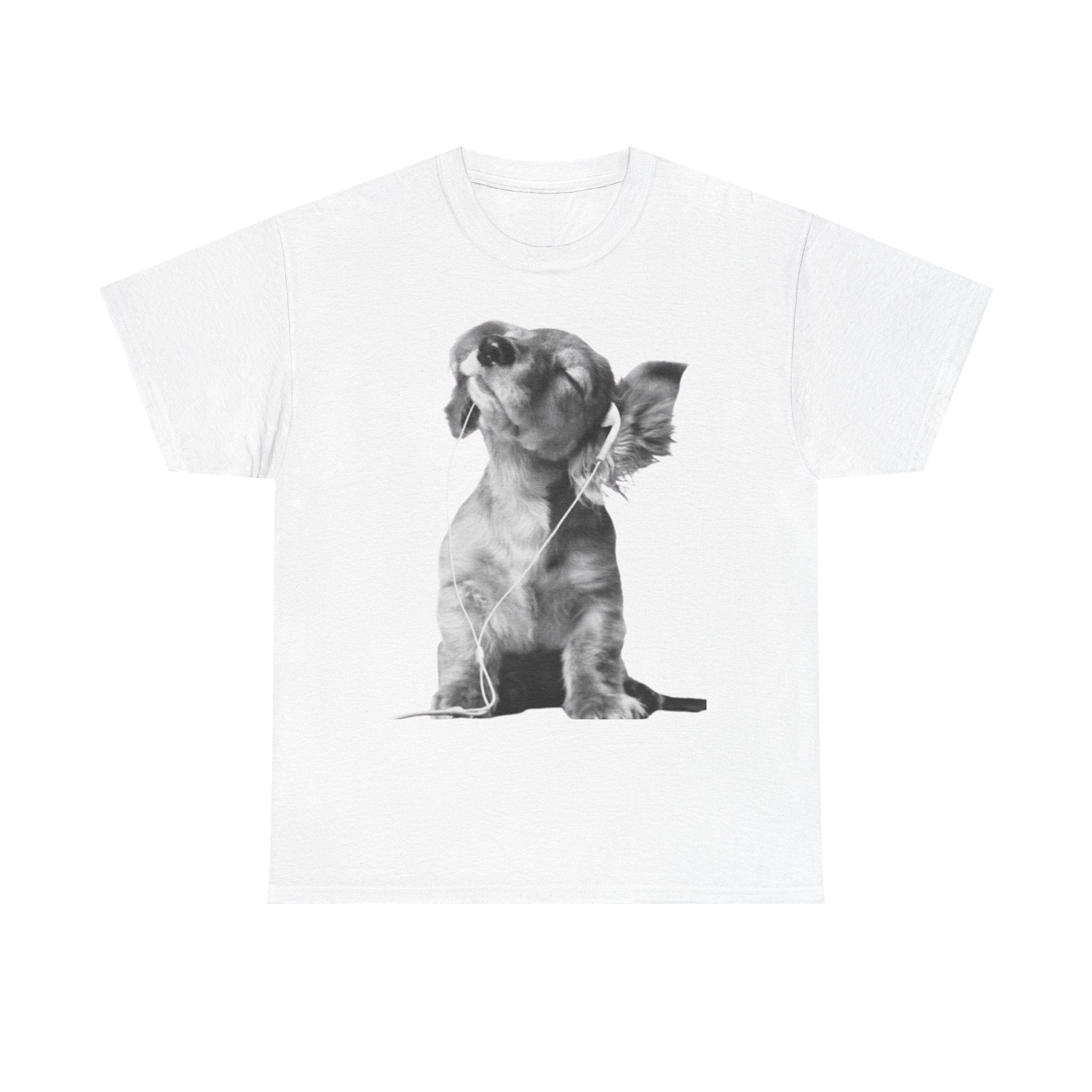 Puppy With Headphones T-Shirt — Cute Dog Listening Tee