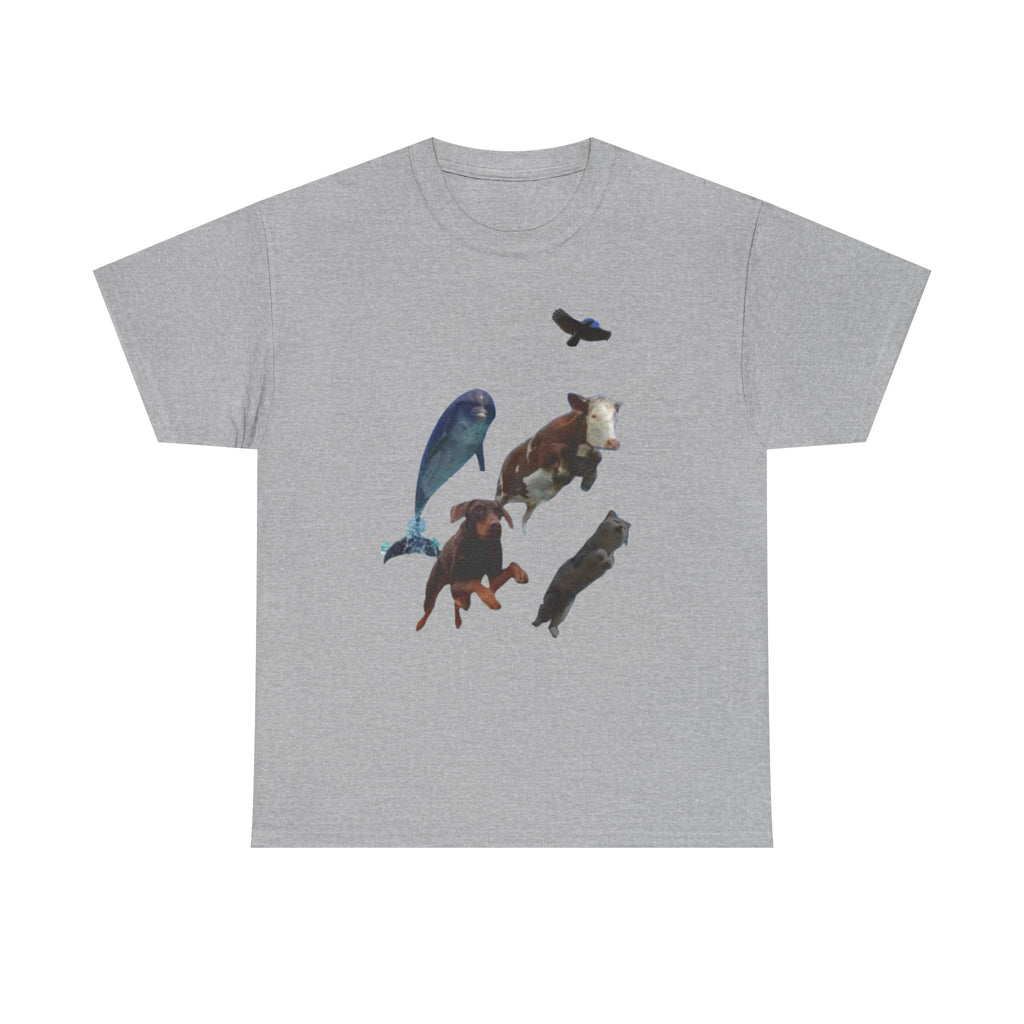 Animal Silhouette Collage Tee — Whale, Bear, Fox & Bird Graphic T-Shirt