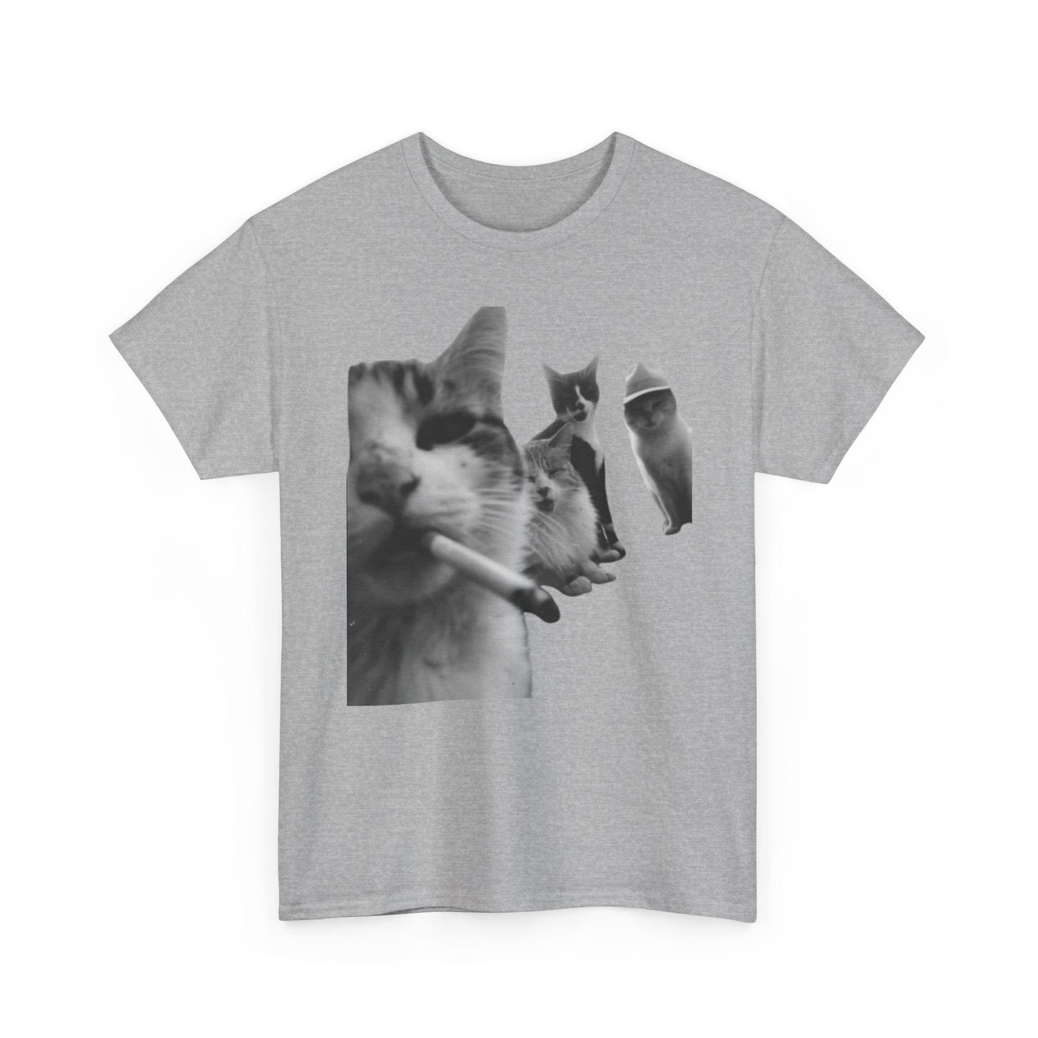 Cat Smoking Retro Tee — Grayscale Vintage Cat Graphic T-Shirt