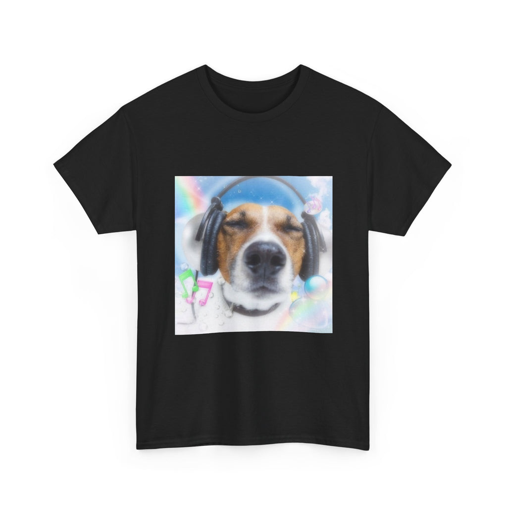 Cute Dog Headphones T‑Shirt — Relaxed Pup Graphic Tee