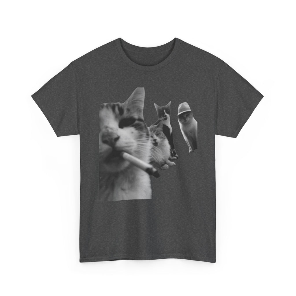 Cat Smoking Retro Tee — Grayscale Vintage Cat Graphic T-Shirt