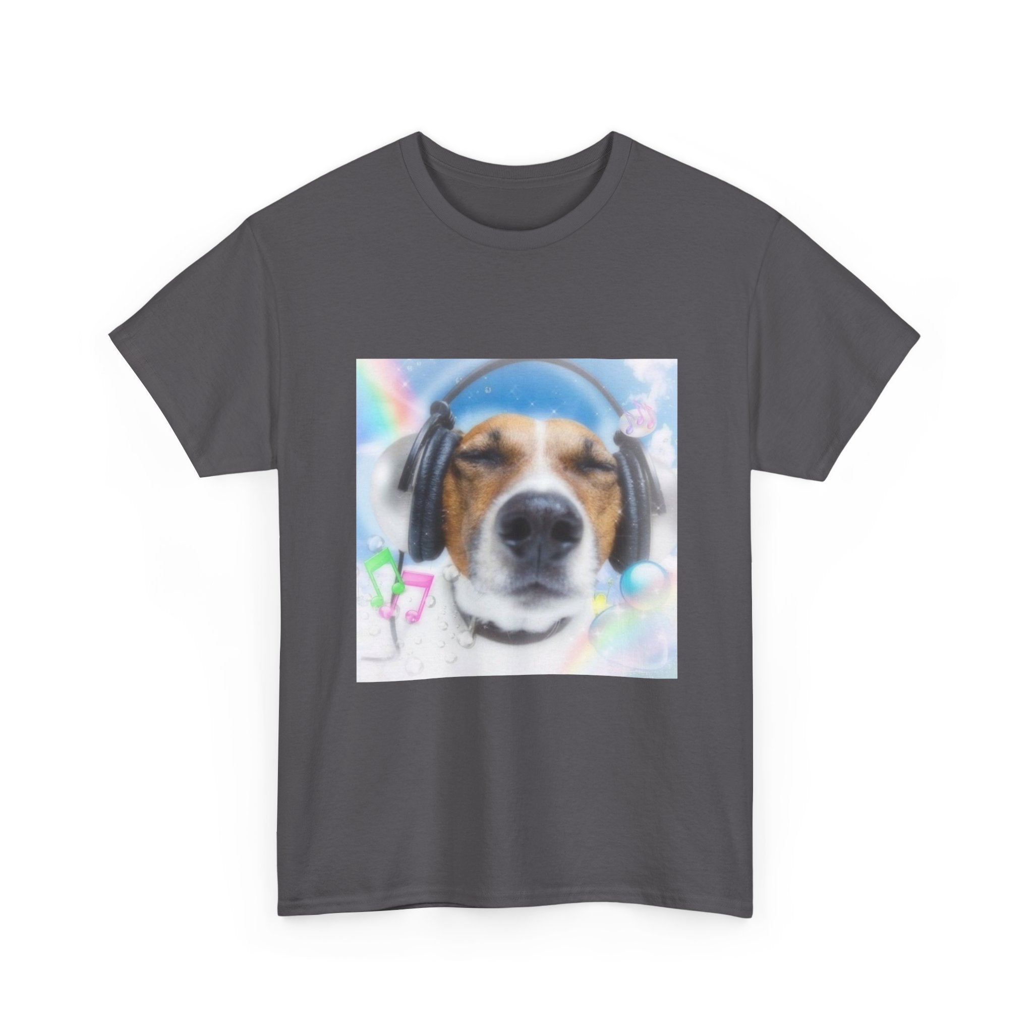 Cute Dog Headphones T‑Shirt — Relaxed Pup Graphic Tee