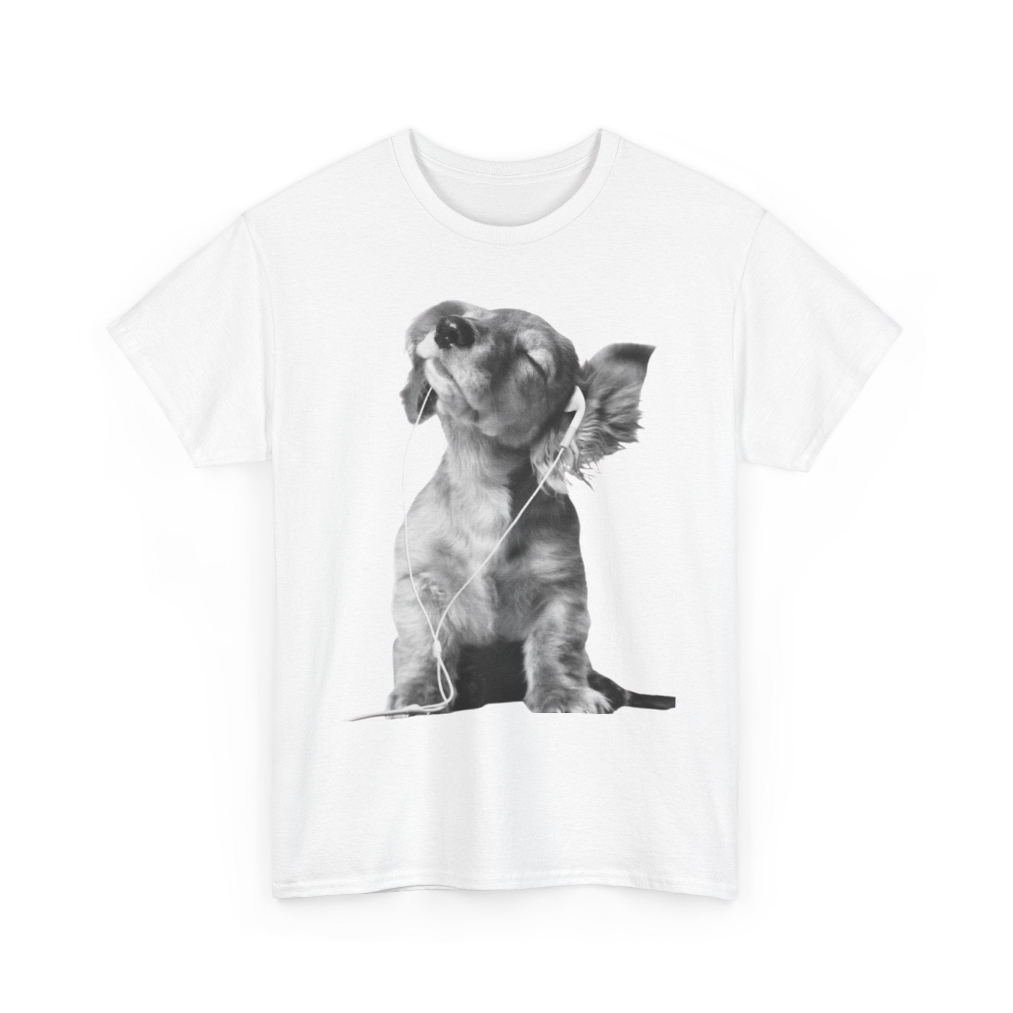 Puppy With Headphones T-Shirt — Cute Dog Listening Tee