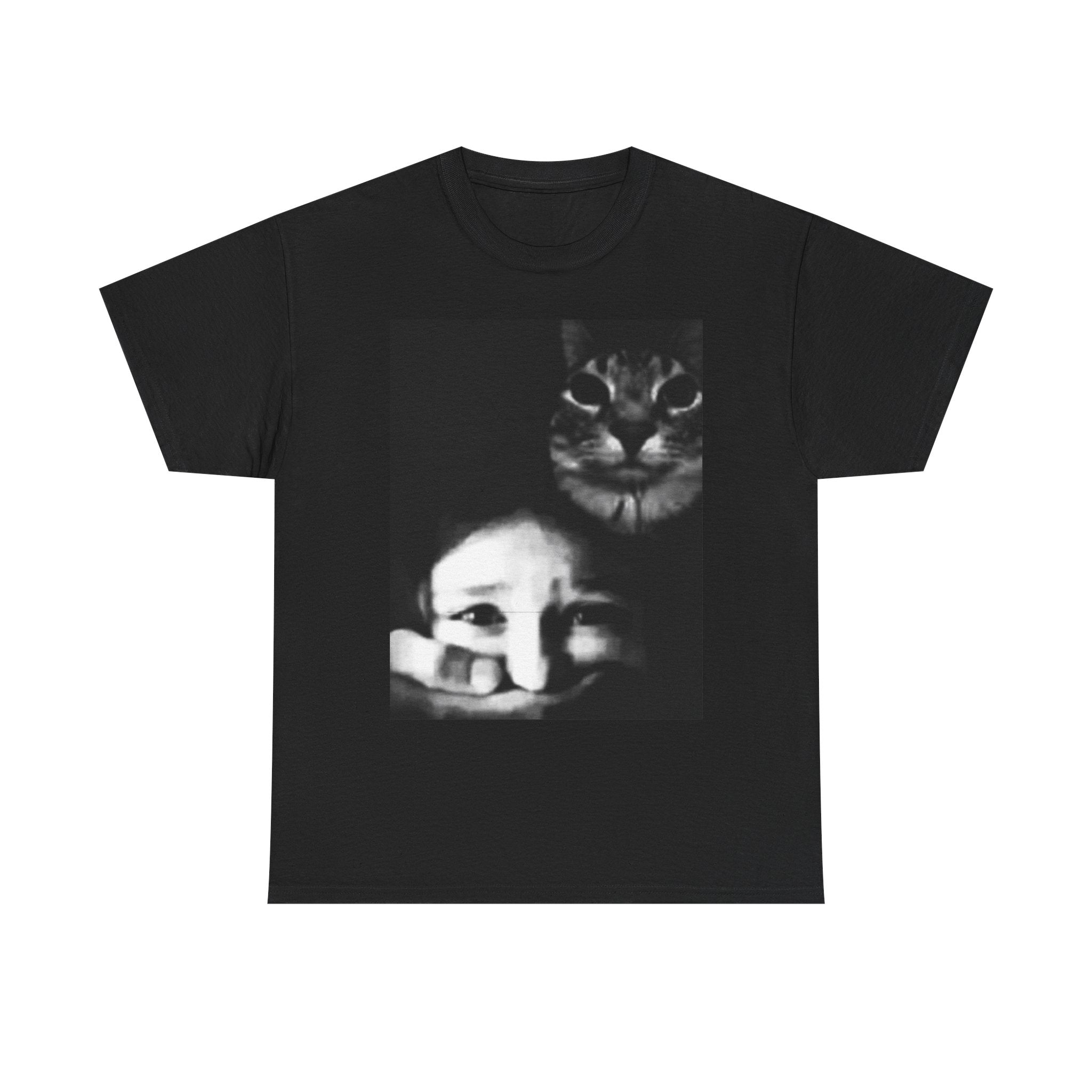 Graphic Tee — Noir Photo Cat & Mask Portrait T-Shirt