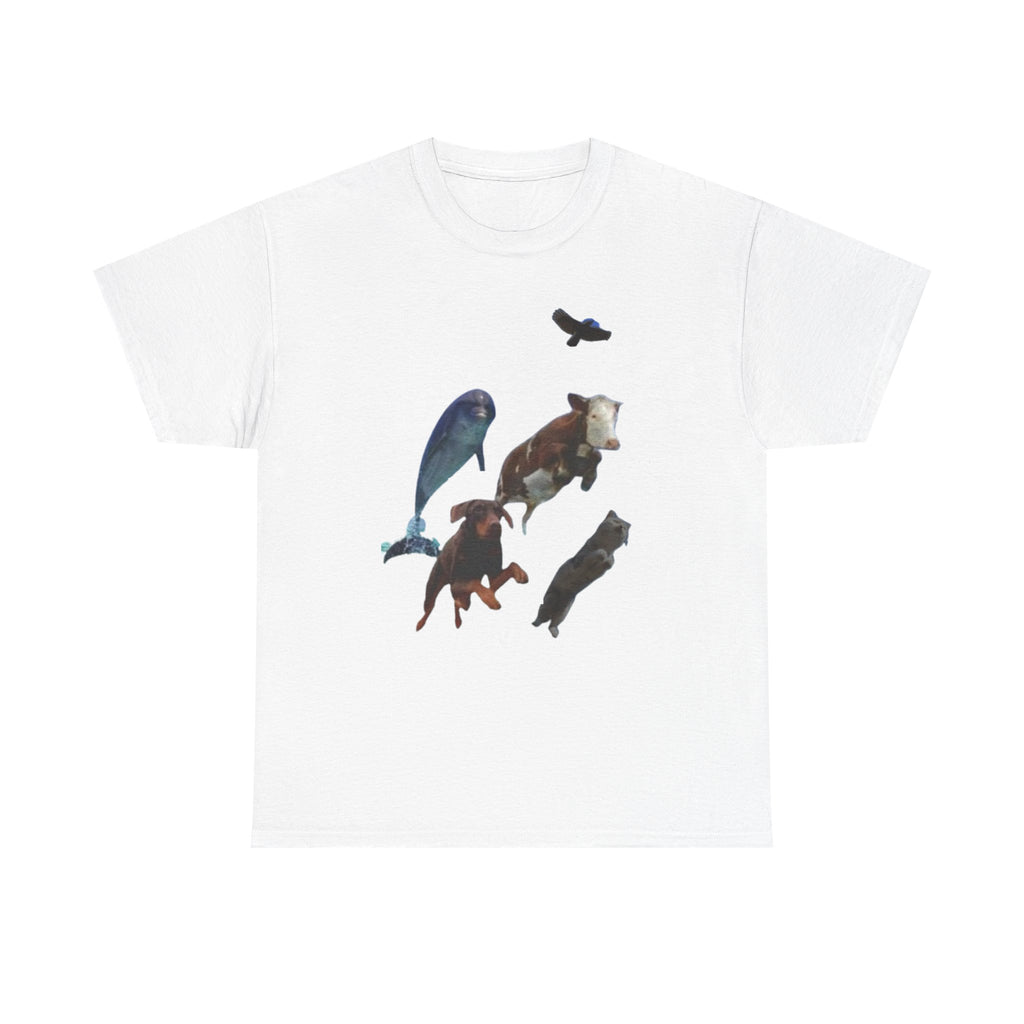Animal Silhouette Collage Tee — Whale, Bear, Fox & Bird Graphic T-Shirt