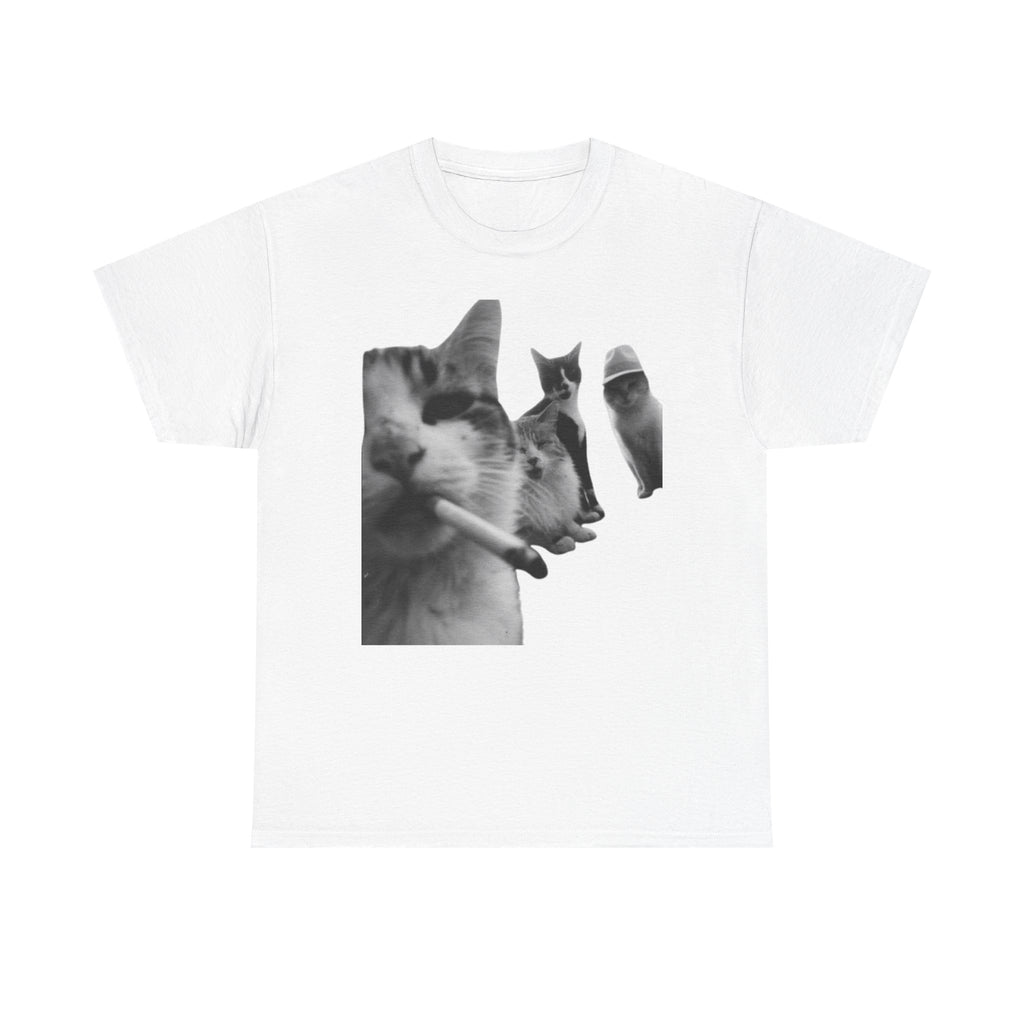Cat Smoking Retro Tee — Grayscale Vintage Cat Graphic T-Shirt