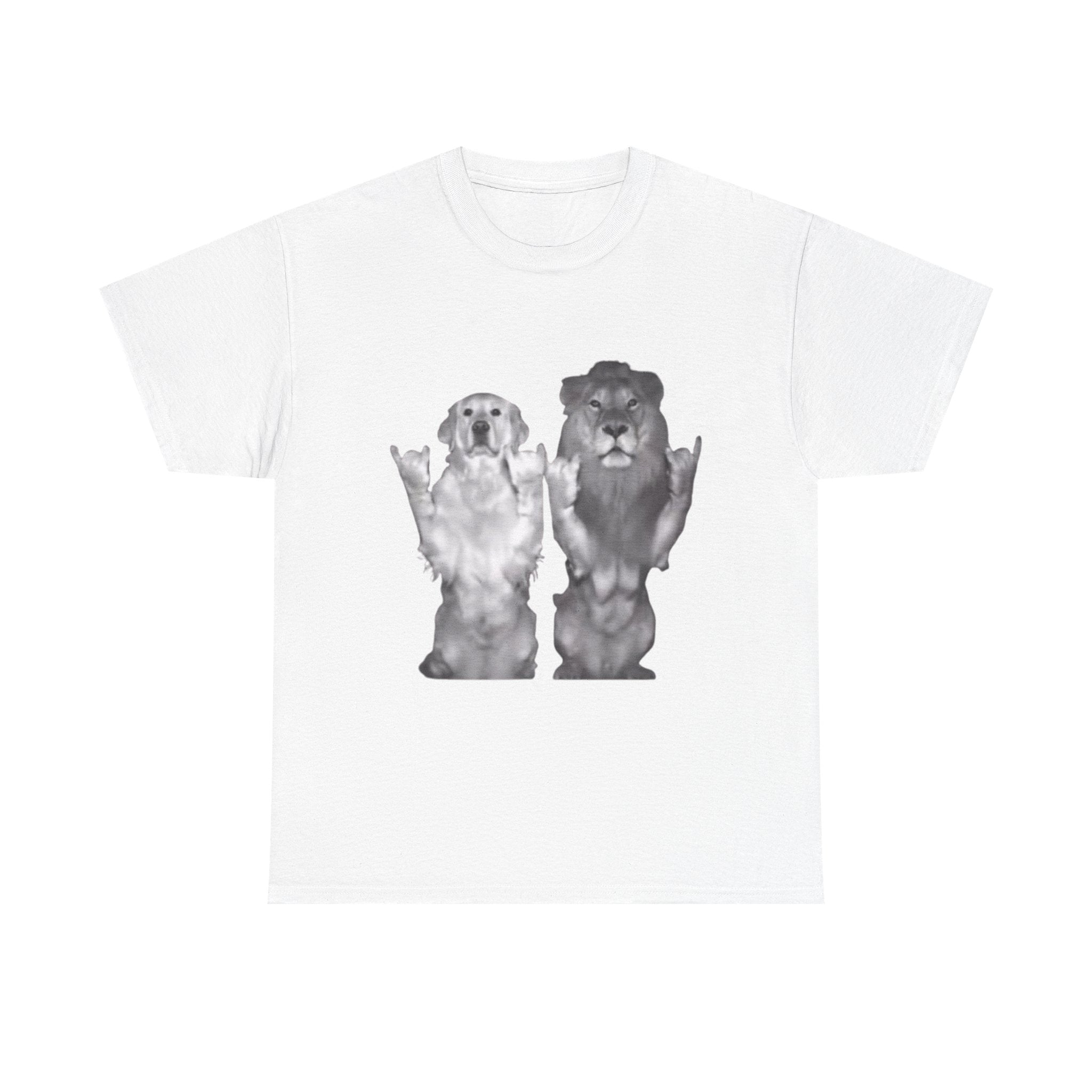 Dog and Lion Rock On T-Shirt — Funny Pet & Wildlife Graphic Tee